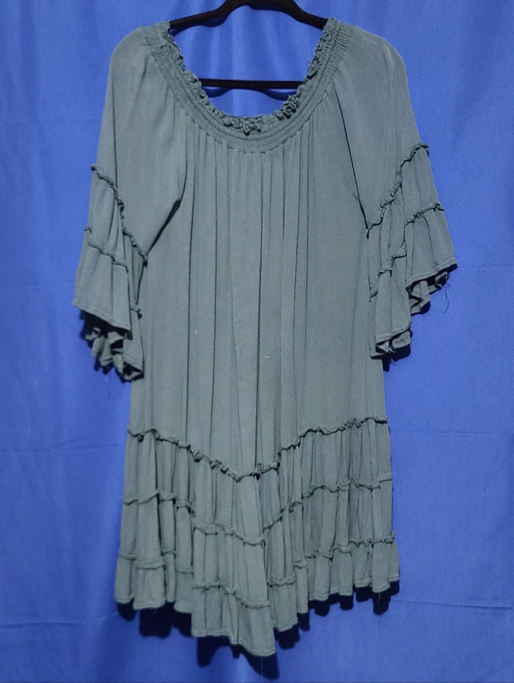 Millenium Washed Sage Ruffle Tiered Tunic Dress Size Medium - Picture 2 of 5